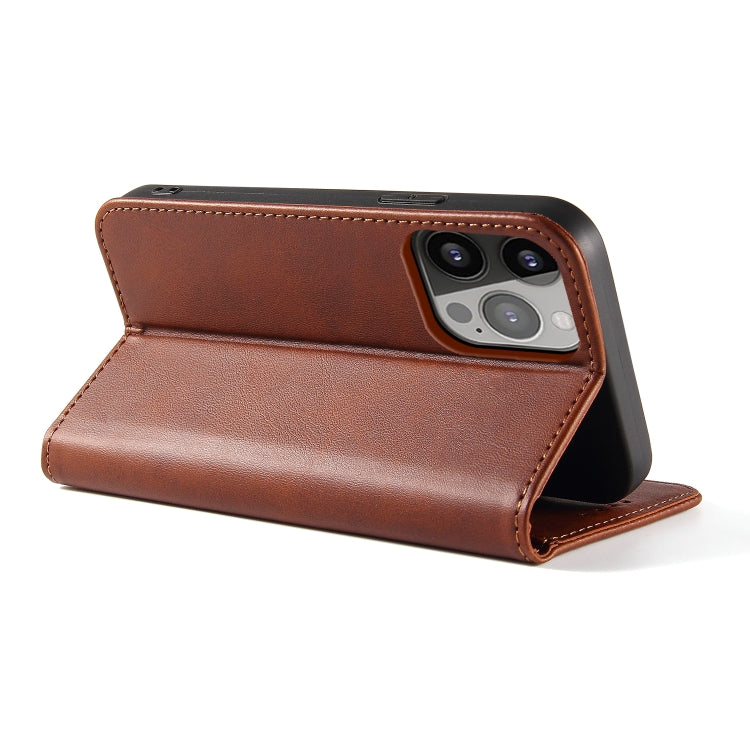 For iPhone 12 Pro Max Calf Texture Magnetic Horizontal Flip Leather Case with Holder & Card Slots & Wallet(Brown) - iPhone 12 Pro Max Cases by buy2fix | Online Shopping UK | buy2fix