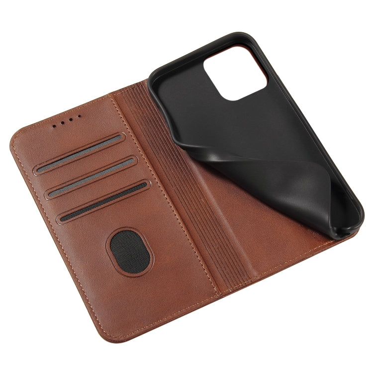 For iPhone 12 Pro Max Calf Texture Magnetic Horizontal Flip Leather Case with Holder & Card Slots & Wallet(Brown) - iPhone 12 Pro Max Cases by buy2fix | Online Shopping UK | buy2fix