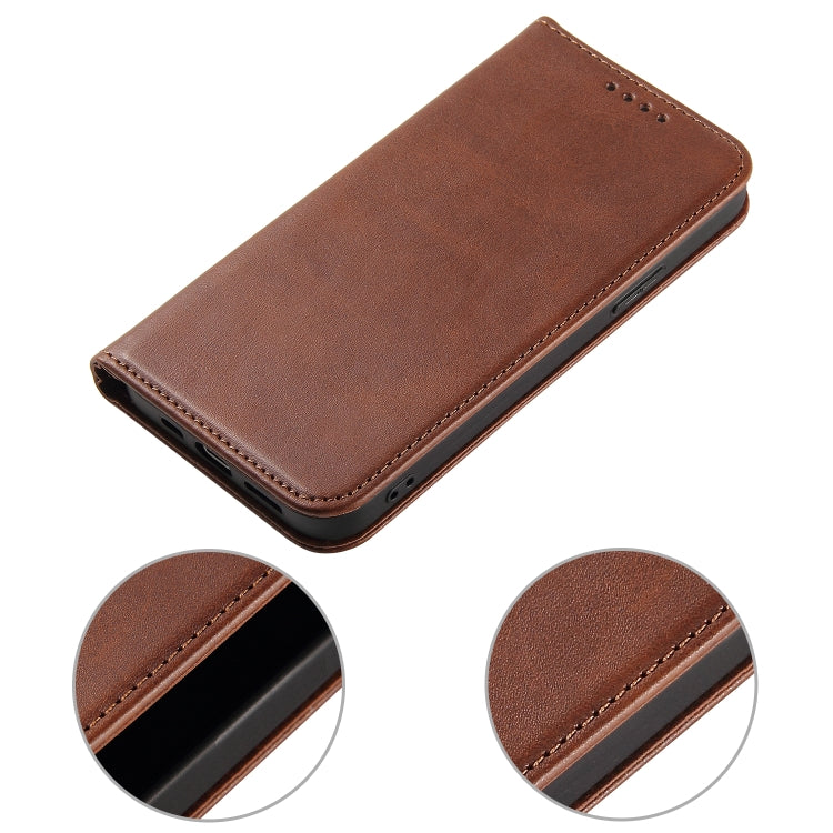 For iPhone 12 Pro Max Calf Texture Magnetic Horizontal Flip Leather Case with Holder & Card Slots & Wallet(Brown) - iPhone 12 Pro Max Cases by buy2fix | Online Shopping UK | buy2fix