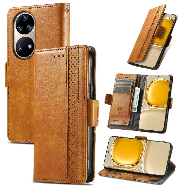 For Huawei P50 Pro CaseNeo Business Splicing Dual Magnetic Buckle Horizontal Flip PU Leather Case with Holder & Card Slots & Wallet(Khaki) - Huawei Cases by buy2fix | Online Shopping UK | buy2fix