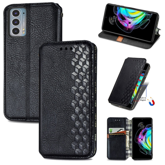 For Motorola Edge 20 Cubic Grid Pressed Horizontal Flip Magnetic PU Leather Case with Holder & Card Slots & Wallet(Black) - Motorola Cases by buy2fix | Online Shopping UK | buy2fix