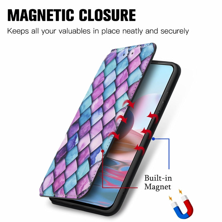 For Xiaomi Redmi Note 10 Pro Colorful Magnetic Horizontal Flip PU Leather Case with Holder & Card Slot & Wallet(Purple Scales) - Xiaomi Cases by buy2fix | Online Shopping UK | buy2fix