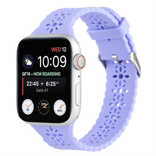 Hollow Out Silicone Watch Band For Apple Watch Series 9&8&7 41mm / SE 3&SE 2&6&SE&5&4 40mm / 3&2&1 38mm(Light Purple) - Watch Bands by buy2fix | Online Shopping UK | buy2fix