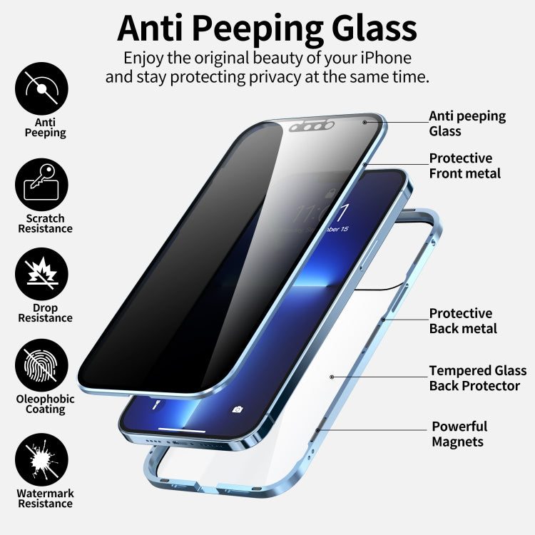 For iPhone 13 Pro Anti-peeping Magnetic Metal Frame Double-sided Tempered Glass Phone Case (Black) - iPhone 13 Pro Cases by buy2fix | Online Shopping UK | buy2fix