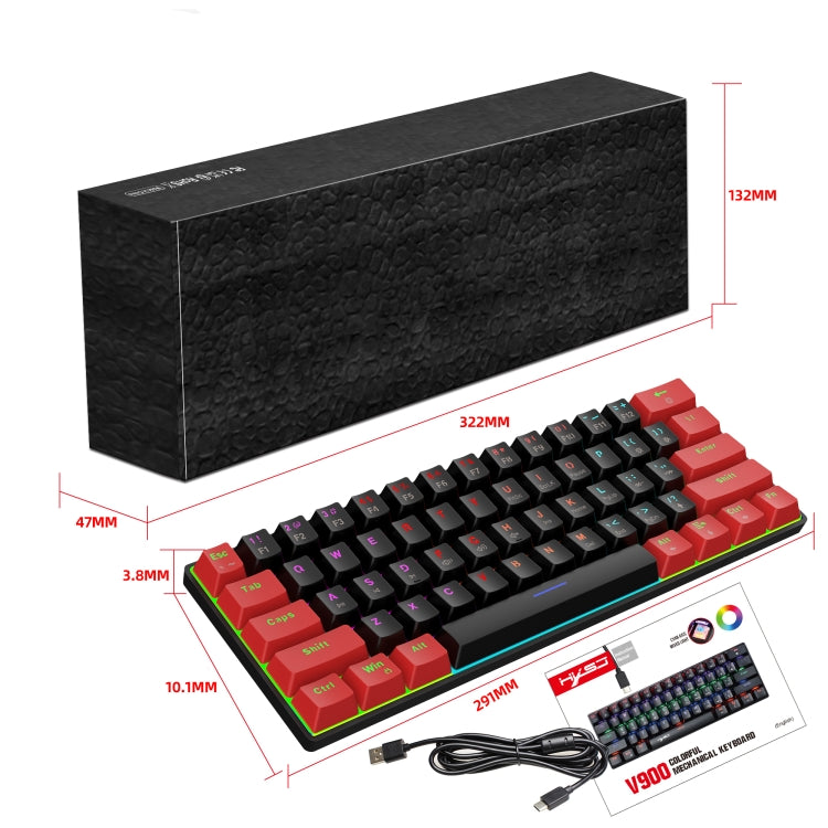 HXSJ V900 61 Keys Cool Lighting Effect Mechanical Wired Keyboard (Black Red) - Wired Keyboard by HXSJ | Online Shopping UK | buy2fix