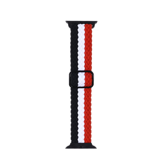 Adjustable Striped Woven Nylon Strap Watch Band For Apple Watch Ultra 49mm&Watch Ultra 2 49mm / Series 9&8&7 45mm / SE 3&SE 2&6&SE&5&4 44mm / 3&2&1 42mm(Black Red White) - Watch Bands by buy2fix | Online Shopping UK | buy2fix