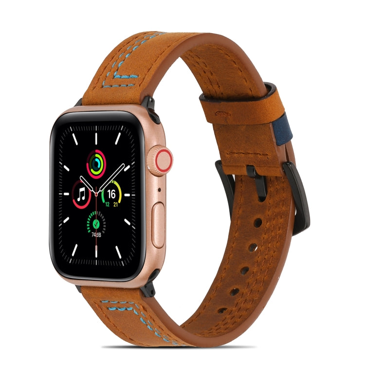 Sewing Matte Leather Watch Band for Apple Watch Series 9&8&7 41mm / SE 3&SE 2&6&SE&5&4 40mm / 3&2&1 38mm(Brown) - Watch Bands by buy2fix | Online Shopping UK | buy2fix