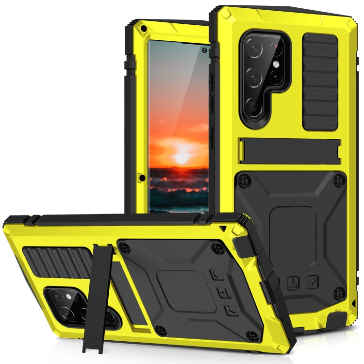 For Samsung Galaxy S22 Ultra 5G R-JUST Metal + Silicone Holder Phone Case(Yellow) - Galaxy S22 Ultra 5G Cases by R-JUST | Online Shopping UK | buy2fix