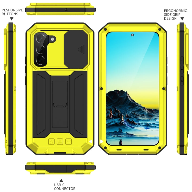 For Samsung Galaxy S22+ 5G R-JUST Sliding Camera Metal + Silicone Holder Phone Case(Yellow) - Galaxy S22+ 5G Cases by R-JUST | Online Shopping UK | buy2fix