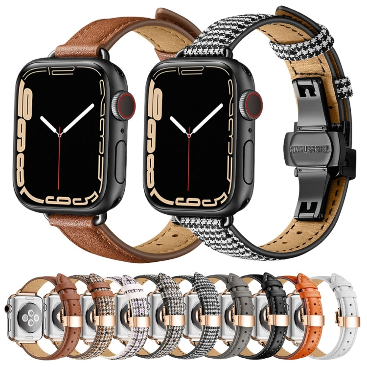 Slimming Butterfly Buckle Watch Band For Apple Watch Ultra 49mm&Watch Ultra 2 49mm / Series 9&8&7 45mm / SE 3&SE 2&6&SE&5&4 44mm / 3&2&1 42mm(Black Rose Gold) - Watch Bands by buy2fix | Online Shopping UK | buy2fix