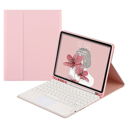 Round Cap Bluetooth Keyboard Leather Case with Pen Slot & Touchpad For Samsung Galaxy Tab S7(Pink+White Keyboard) - Samsung Keyboard by buy2fix | Online Shopping UK | buy2fix