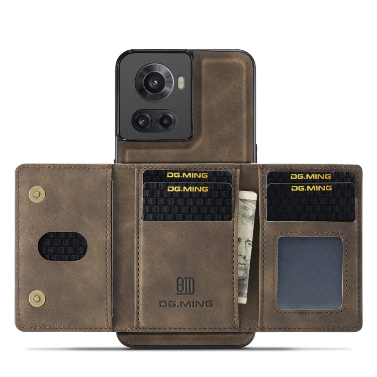 For OnePlus Ace/10R DG.MING M2 Series 3-Fold Multi Card Bag Phone Case(Coffee) - OnePlus Cases by DG.MING | Online Shopping UK | buy2fix