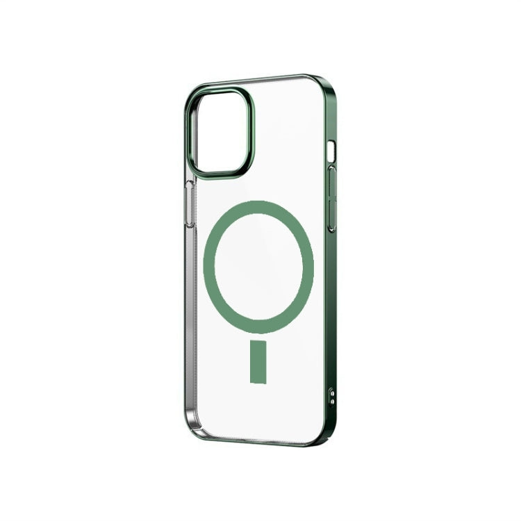 For iPhone 12 Pro Magsafe Magnetic PC Electroplating Transparent Protective Phone Case(Green) - iPhone 12 / 12 Pro Cases by buy2fix | Online Shopping UK | buy2fix