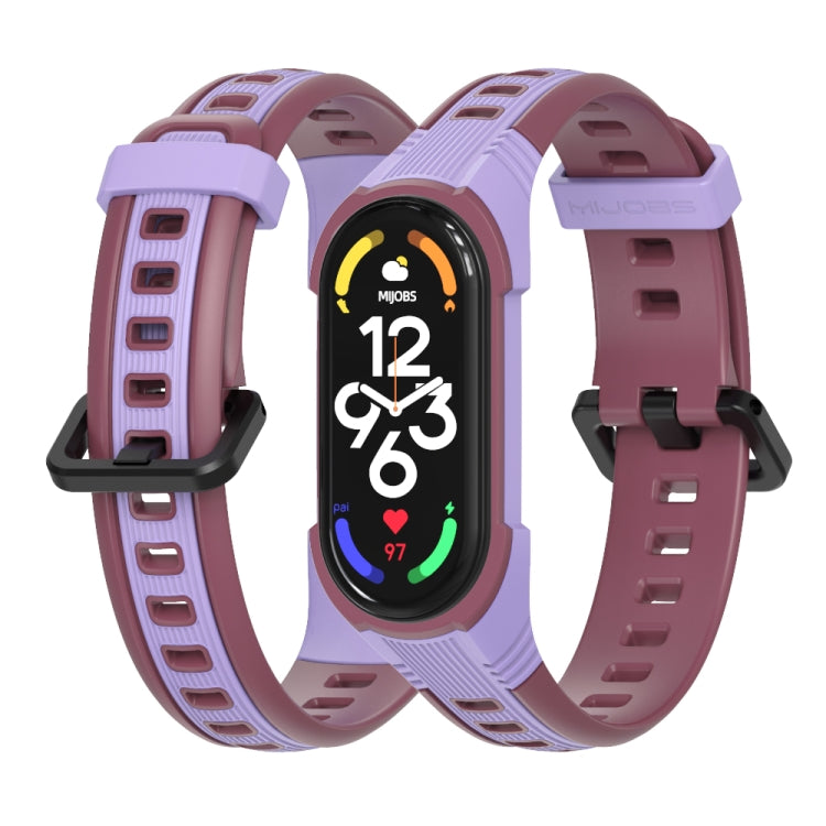 For Xiaomi Mi Band 5 / 6 / 7 MIJOBS Unibody Two-color Silicone Watch Band(Purple Wine Red) - Watch Bands by MIJOBS | Online Shopping UK | buy2fix