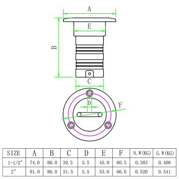 1-1/2 inch Stainless Steel Yacht Universal Fuel Filler - Marine Accessories & Parts by buy2fix | Online Shopping UK | buy2fix