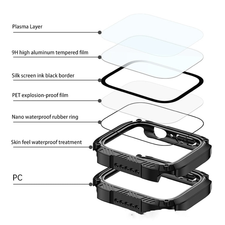 Screen Tempered Glass Film Armor Waterproof Watch Case For Apple Watch Series 8&7 41mm(Purple) - Watch Cases by buy2fix | Online Shopping UK | buy2fix