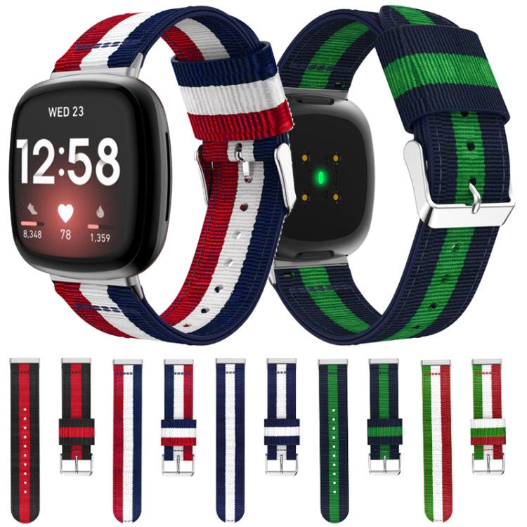 For Fitbit Versa 4 / Sense 2 Universal Stripe Nylon Watch Band(Black Red Black) - Watch Bands by buy2fix | Online Shopping UK | buy2fix