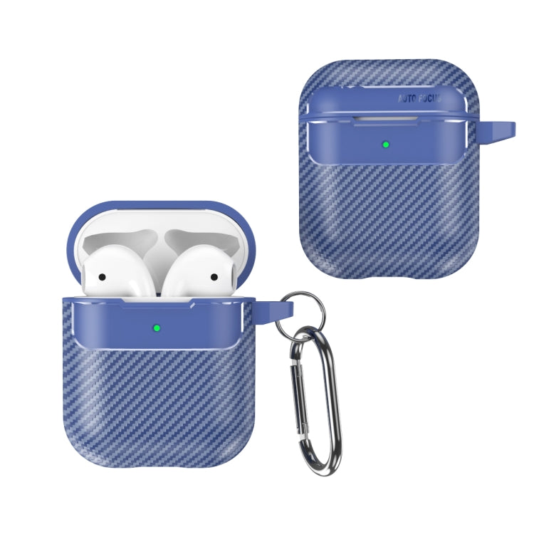 For AirPods 1 / 2 Carbon Fiber Texture Anti-fall Earphone Protective Case(Blue) - For AirPods 1/2 by buy2fix | Online Shopping UK | buy2fix