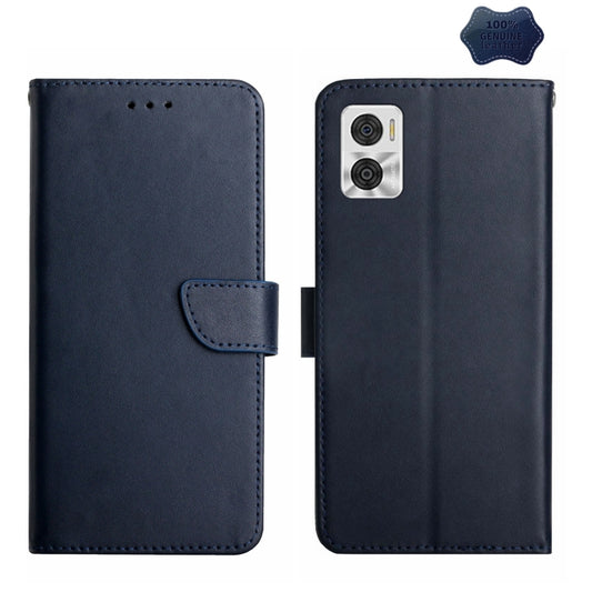 For Motorola Moto E22 4G Genuine Leather Fingerprint-proof Flip Phone Case(Blue) - Motorola Cases by buy2fix | Online Shopping UK | buy2fix