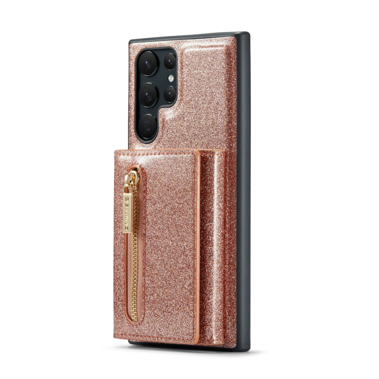 For Samsung Galaxy S22 Ultra 5G DG.MING M3 Series Glitter Powder Card Bag Leather Case(Rose Gold) - Galaxy S22 Ultra 5G Cases by DG.MING | Online Shopping UK | buy2fix