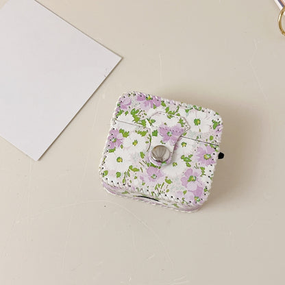 For AirPods 1/2 PU Leather Wireless Earphone Case(Purple White Flowers) - For AirPods 1/2 by buy2fix | Online Shopping UK | buy2fix