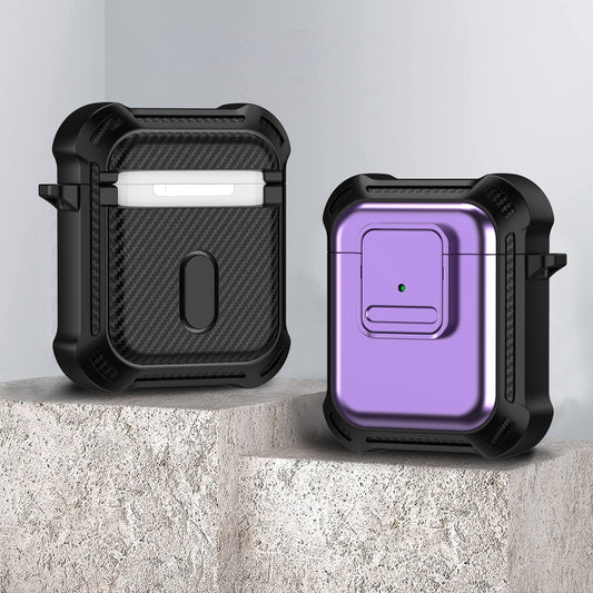 For AirPods 1 / 2 TPU + PC Shockproof Earphone Protective Case with Switch(Purple) - For AirPods 1/2 by buy2fix | Online Shopping UK | buy2fix