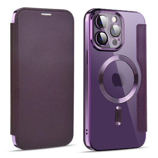 For iPhone 12 Pro Max MagSafe Magnetic RFID Anti-theft Leather Phone Case(Dark Purple) - iPhone 12 Pro Max Cases by buy2fix | Online Shopping UK | buy2fix