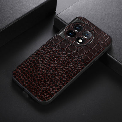 For OnePlus 11 Crocodile Texture Genuine Leather Phone Case(Coffee) - OnePlus Cases by buy2fix | Online Shopping UK | buy2fix