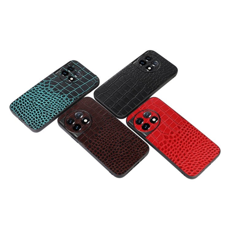 For OnePlus 11 Crocodile Texture Genuine Leather Phone Case(Coffee) - OnePlus Cases by buy2fix | Online Shopping UK | buy2fix