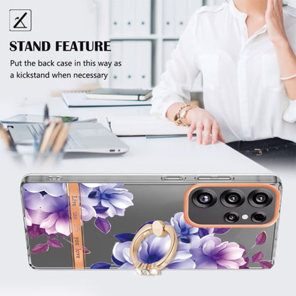 For Samsung Galaxy S25 Ultra 5G Flowers and Plants Series IMD TPU Phone Case with Ring Holder(Purple Begonia) - Galaxy S25 Ultra 5G Cases by buy2fix | Online Shopping UK | buy2fix