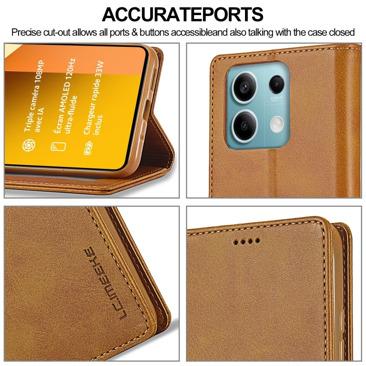 For Xiaomi Redmi Note 13 5G LC.IMEEKE Calf Texture Leather Phone Case(Brown) - Note 13 Cases by LC.IMEEKE | Online Shopping UK | buy2fix