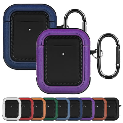 For AirPods 1 / 2 Leather Texture Earphone Protective Case(Black + Deep blue) - For AirPods 1/2 by buy2fix | Online Shopping UK | buy2fix