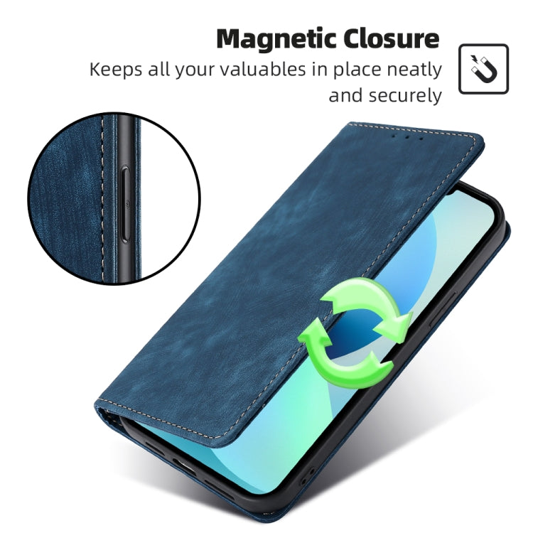 For Blackview A52 RFID Anti-theft Brush Magnetic Leather Phone Case(Blue) - More Brand by buy2fix | Online Shopping UK | buy2fix