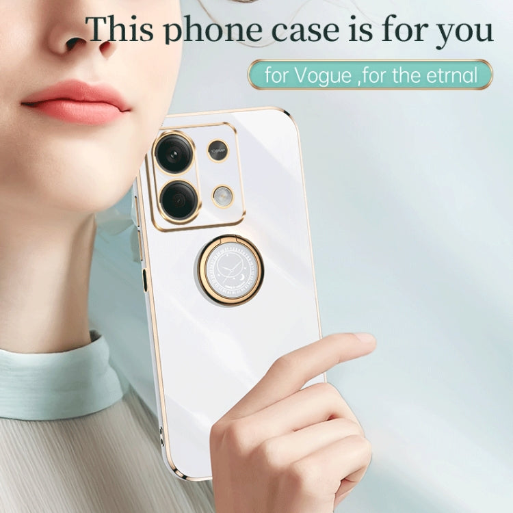For Xiaomi Redmi Note 13 5G XINLI Straight Edge 6D Electroplate TPU Phone Case with Ring Holder(White) - Note 13 Cases by XINLI | Online Shopping UK | buy2fix