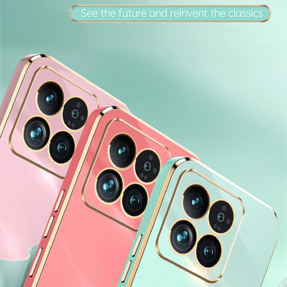 For Xiaomi 14 XINLI Straight Edge 6D Electroplate TPU Phone Case with Ring Holder(Mint Green) - 14 Cases by XINLI | Online Shopping UK | buy2fix