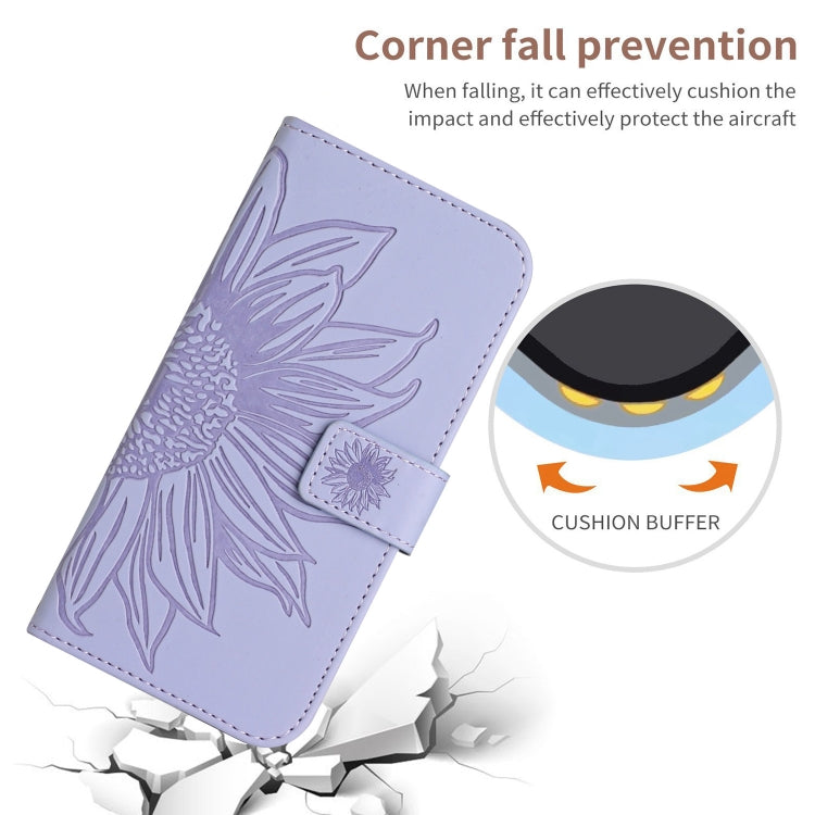 For Xiaomi 14 Pro Skin Feel Sun Flower Embossed Flip Leather Phone Case with Lanyard(Purple) - 14 Pro Cases by buy2fix | Online Shopping UK | buy2fix