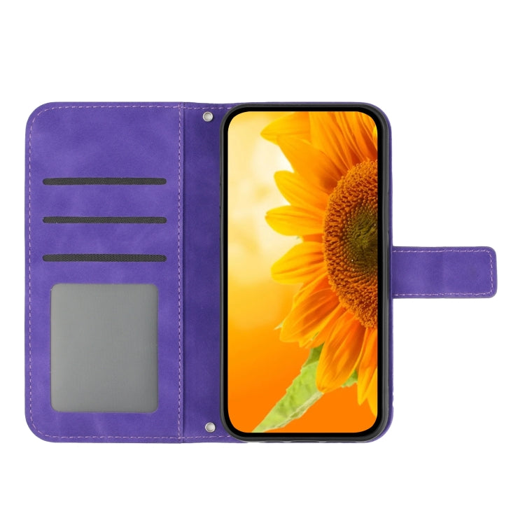For Xiaomi Redmi Note 13 4G Global Skin Feel Sun Flower Embossed Flip Leather Phone Case with Lanyard(Dark Purple) - Note 13 Cases by buy2fix | Online Shopping UK | buy2fix