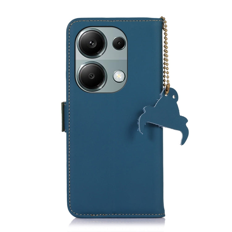 For Xiaomi Redmi Note 13 4G Genuine Leather Magnetic RFID Leather Phone Case(Blue) - Note 13 Cases by buy2fix | Online Shopping UK | buy2fix