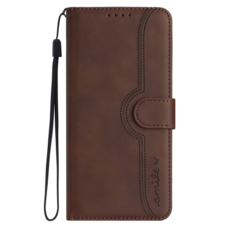 For OnePlus 12 Heart Pattern Skin Feel Leather Phone Case(Brown) - OnePlus Cases by buy2fix | Online Shopping UK | buy2fix