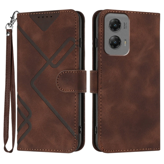 For Motorola Moto G Stylus 5G 2024 Line Pattern Skin Feel Leather Phone Case(Coffee) - Motorola Cases by buy2fix | Online Shopping UK | buy2fix