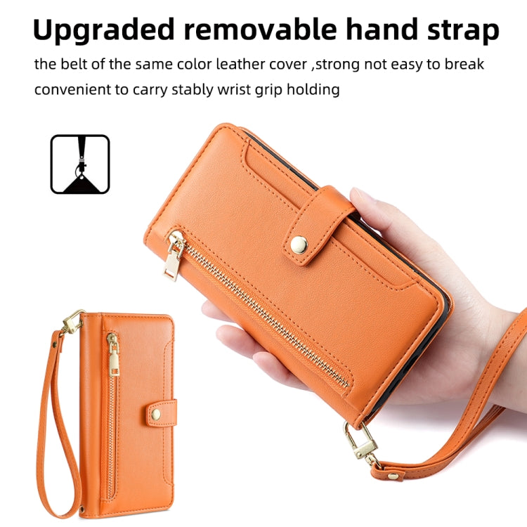 For Xiaomi Redmi Note 13 5G Sheep Texture Cross-body Zipper Wallet Leather Phone Case(Orange) - Note 13 Cases by buy2fix | Online Shopping UK | buy2fix