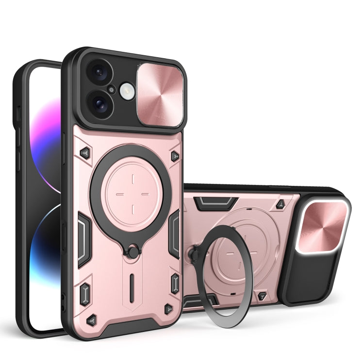 For iPhone 16 CD Texture Sliding Camshield Magnetic Holder Phone Case(Pink) - iPhone 16 Cases by buy2fix | Online Shopping UK | buy2fix