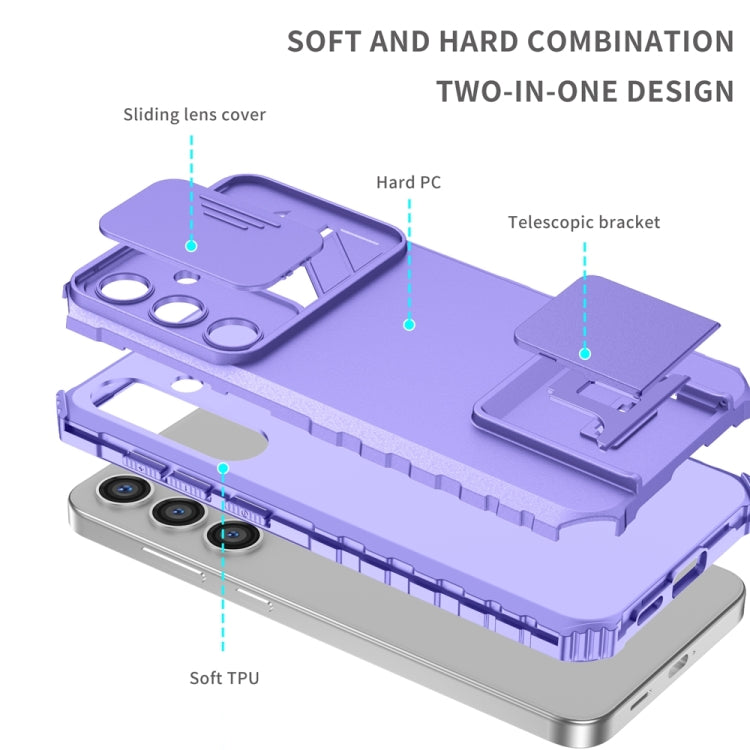 For Samsung Galaxy S24 5G Stereoscopic Holder Sliding Camshield Phone Case(Purple) - Galaxy S24 5G Cases by buy2fix | Online Shopping UK | buy2fix