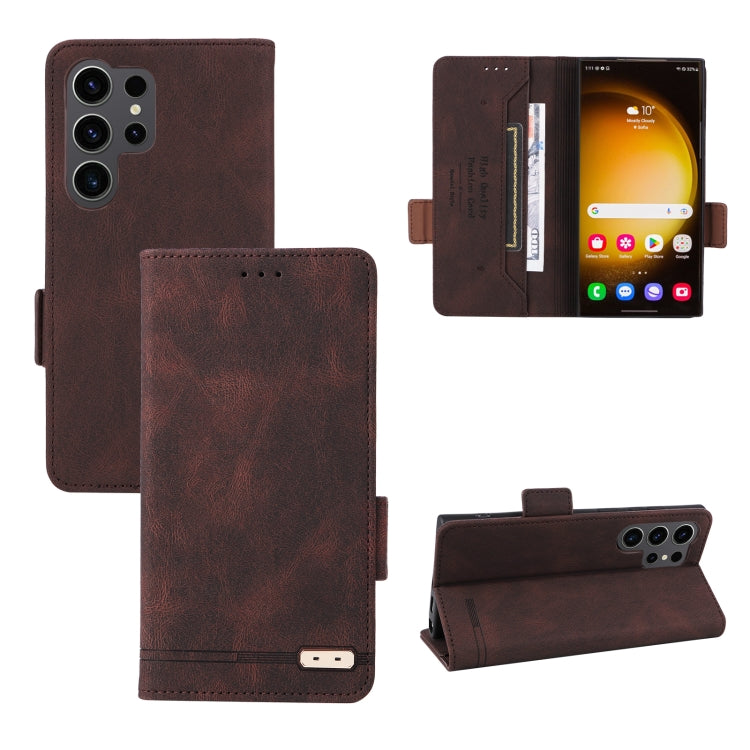 For Samsung Galaxy S24 Ultra 5G Magnetic Clasp Leather Phone Case(Brown) - Galaxy S24 Ultra 5G Cases by buy2fix | Online Shopping UK | buy2fix