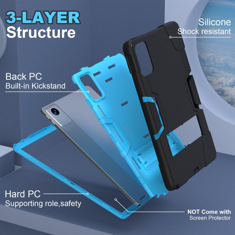 For Lenovo Tab M11/ Xiaoxin Pad 11 2024 Contrast Color Silicone Hybrid PC Tablet Case with Holder(Black Blue) - Lenovo by buy2fix | Online Shopping UK | buy2fix