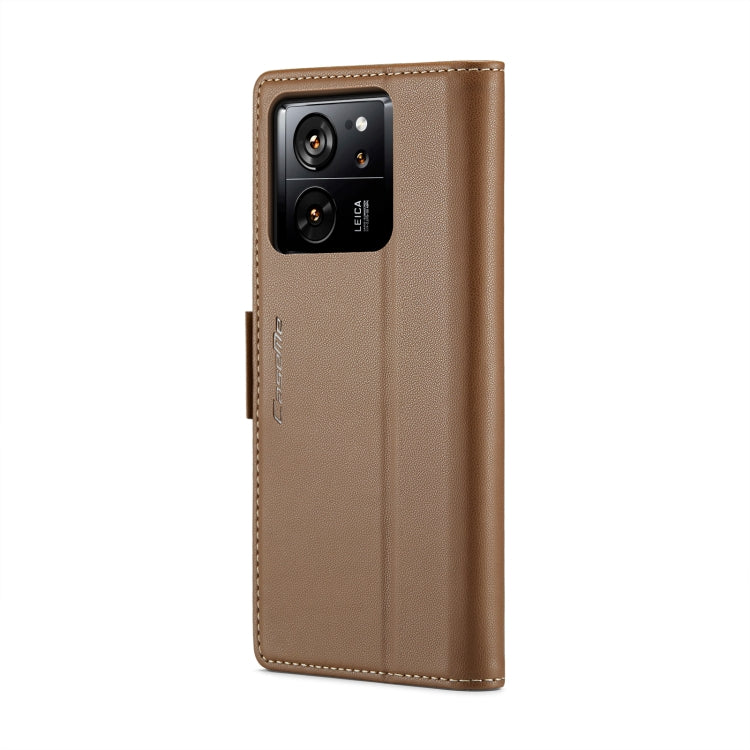 For Xiaomi 13T/13T Pro CaseMe 023 Butterfly Buckle Litchi Texture RFID Anti-theft Leather Phone Case(Brown) - Xiaomi Cases by CaseMe | Online Shopping UK | buy2fix