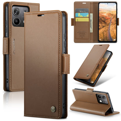 For Xiaomi Redmi Note 13 5G CaseMe 023 Butterfly Buckle Litchi Texture RFID Anti-theft Leather Phone Case(Brown) - Xiaomi Cases by CaseMe | Online Shopping UK | buy2fix