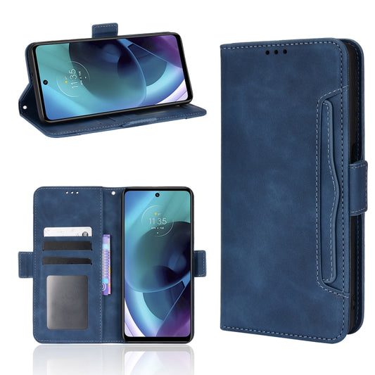 For Motorola Moto G52J 5G Skin Feel Calf Texture Card Slots Leather Phone Case(Blue) - Motorola Cases by buy2fix | Online Shopping UK | buy2fix