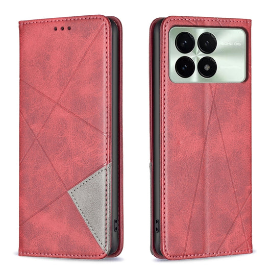 For Xiaomi Redmi K70 / K70 Pro Rhombus Texture Magnetic Leather Phone Case(Red) - K70 Pro Cases by buy2fix | Online Shopping UK | buy2fix