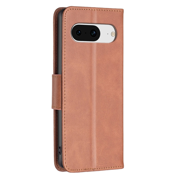 For Google Pixel 8 Lambskin Texture Pure Color Flip Leather Phone Case(Brown) - Google Cases by buy2fix | Online Shopping UK | buy2fix